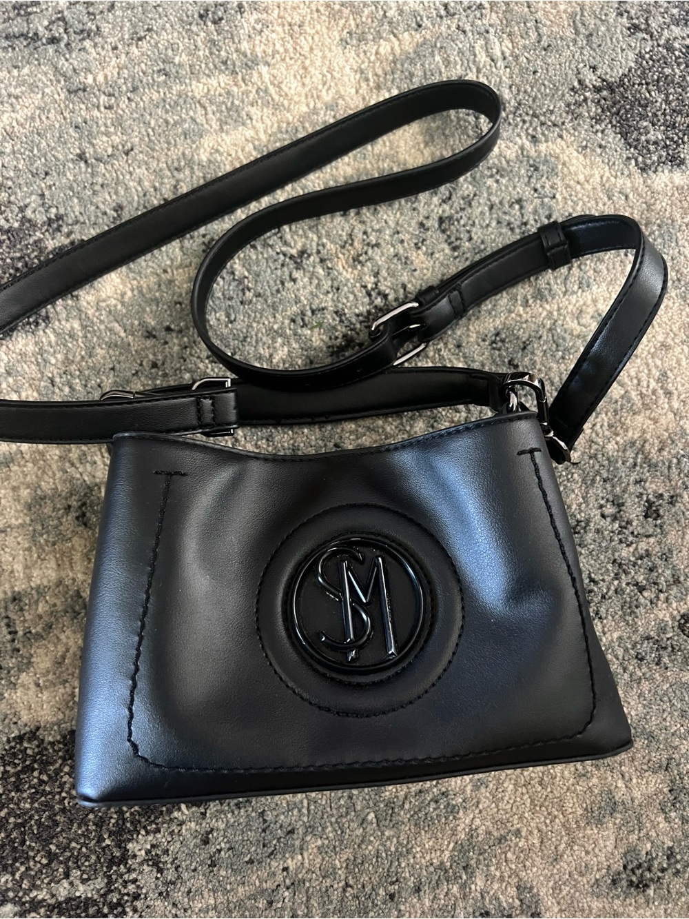 Steve Madden Black Embossed Logo Leather Crossbody